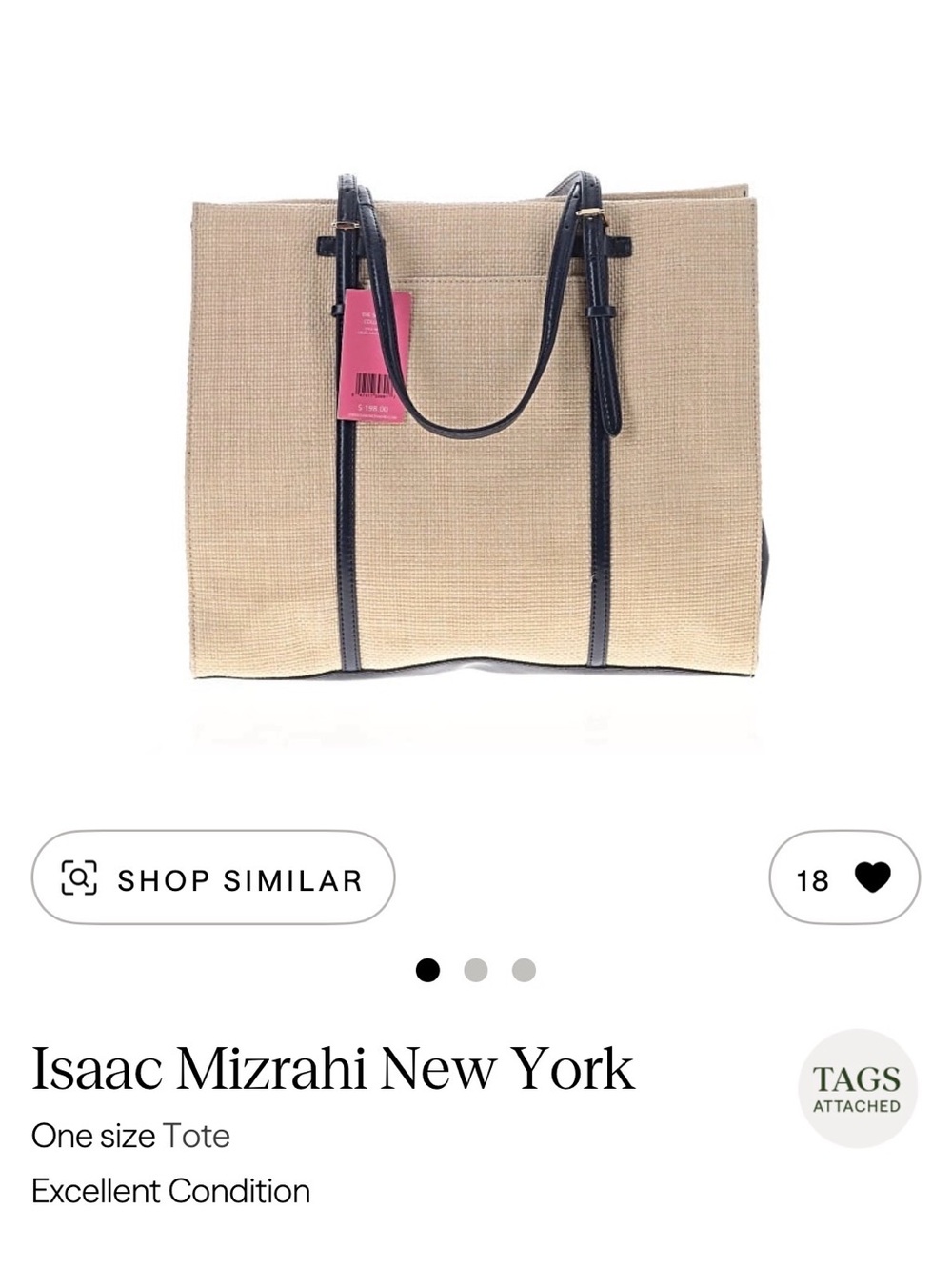 Isaac Mizrahi Beige Tote with Blue Trim and Handles